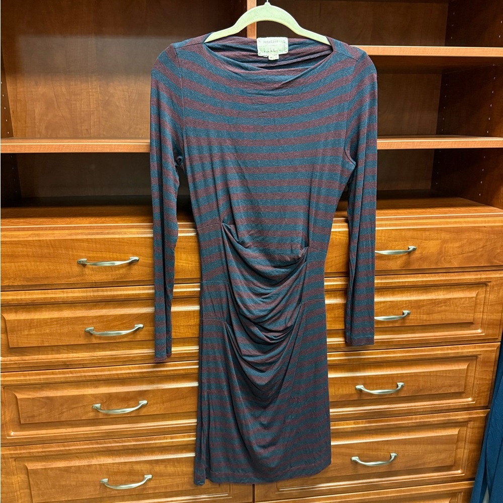 Like New Nicole Miller Artelier Striped Ruched Dress
